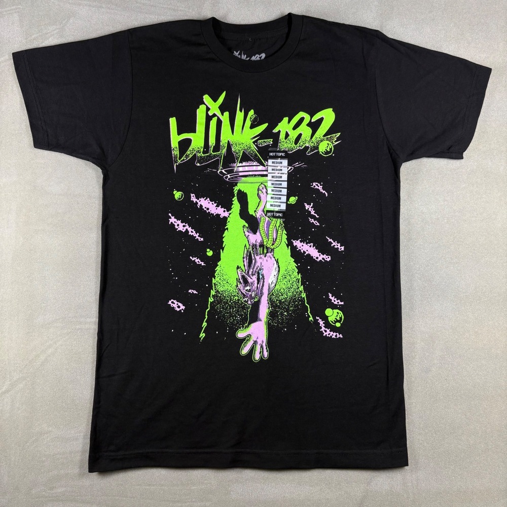 Blink-182 Mens Hot Topic Alien Abduction Graphic T-Shirt Black Neon Medium